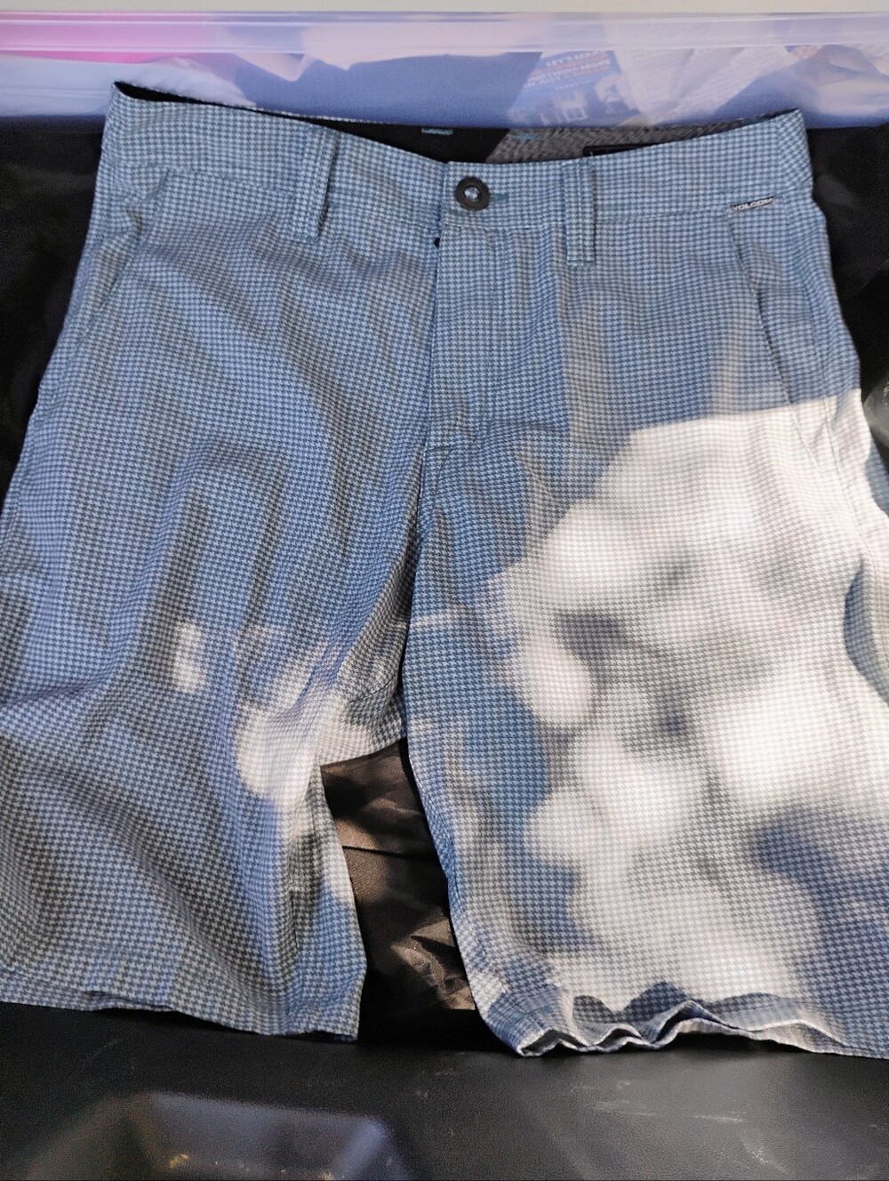 Volcom Men's Light Blue Micro-Check Flat Front Shorts